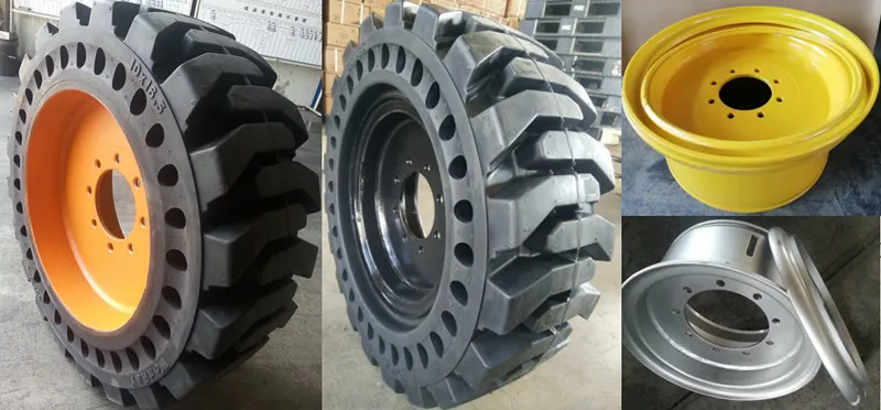 no flat wheel otr black solid tire 10x16.5 bc skid steer rim assembly