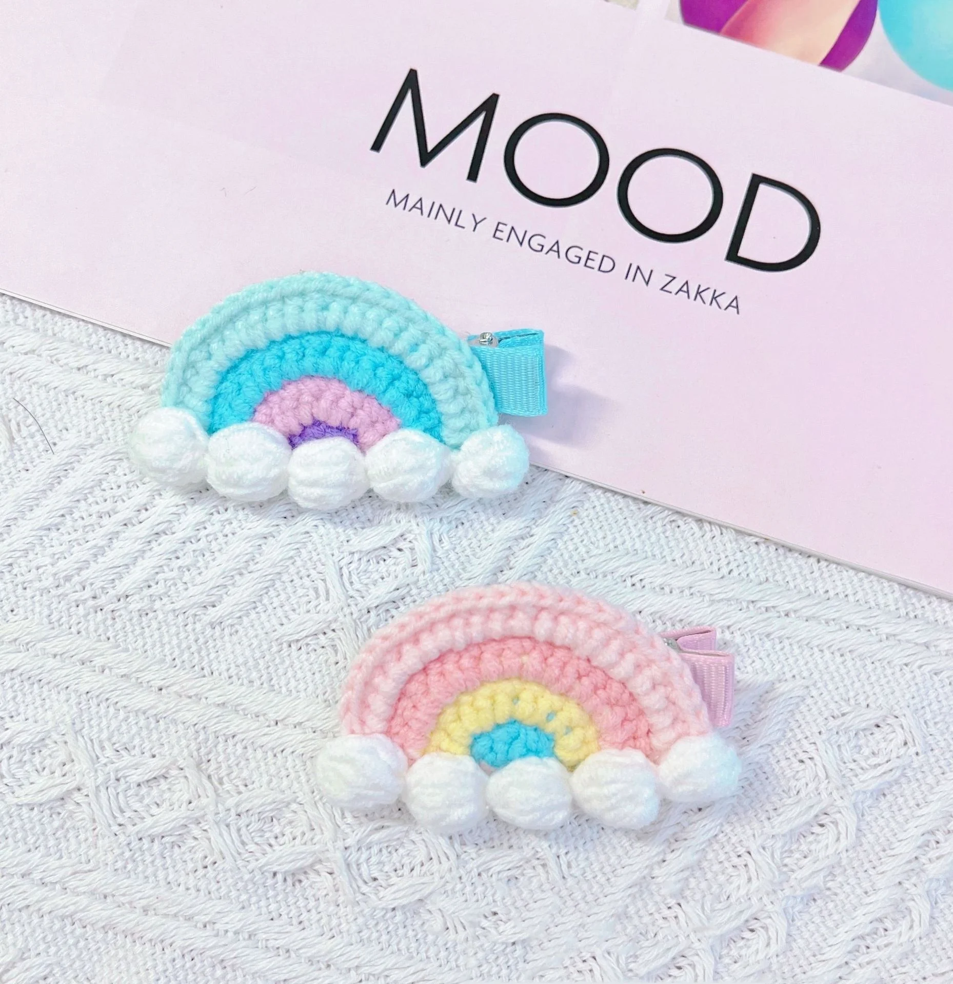 Colorful Wool Crochet Rainbow Hair Accessories Cute Girl Hair Clip Kids Hairpins Baby Headwear Knit Hair Clips for Girls Hairpin