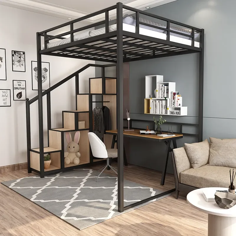 Metal Bed Frame Adult Loft Bed School Home Hotel Hostel Use Bunk Beds Bedroom Modern 012 Single Queen King Dorm Adult Student