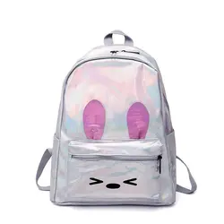 Korean Version Of Bright Laser Junior High School Girls Backpack Fashion Waterproof Cartoon Rabbit Ears Backpack