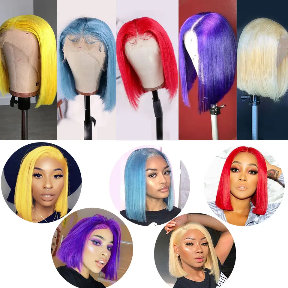 Pink Color Bob Lace Front Wigs Human Hair Wholesale 613 Blonde Blue Red Grey Green Ombre Short Bob Wigs For Black Women