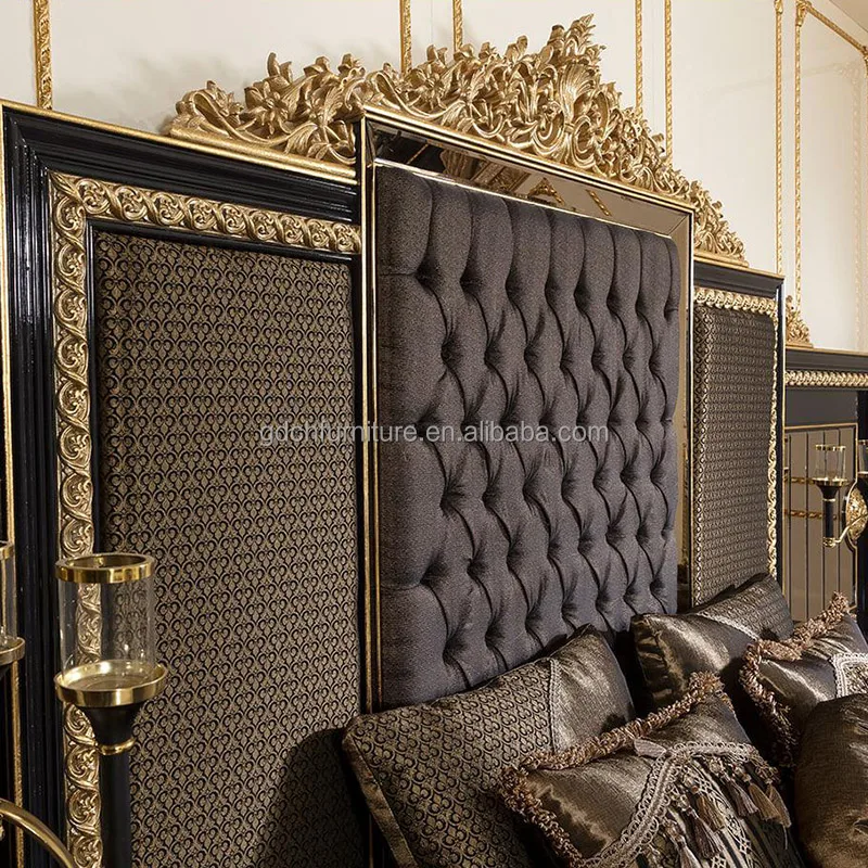 Европейская Золотая мебель из массива дерева ручная резьба кровать большого размера Классическая Роскошная французская кровать большого размера