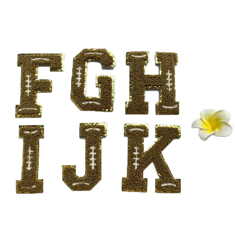 wholesale sweatshirt hoodie american football glitter iron on embroidery cloth stickers ornaments alphabet letter chenille patch