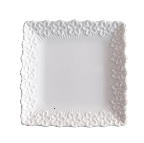 Multiple Design Embossed Ceramic Dinner Plates Square Oval Round Dinning Plates   Ceramic Plates For Restaurants