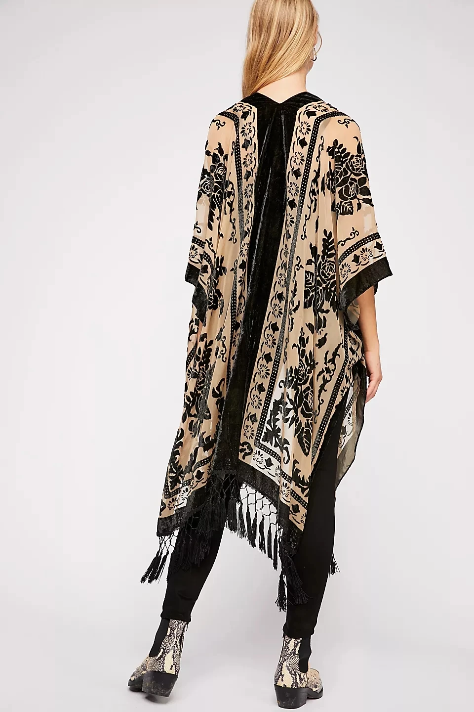 High quality velvet Cardigan fashion women burgundy velvet floral burnout kimono