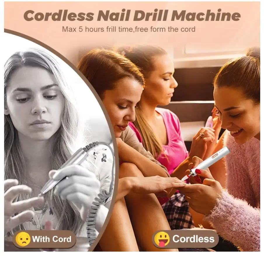 2024Professional Rechargeable Electric Nail Drill Machine with Ceramic Nail Bit for Beginners