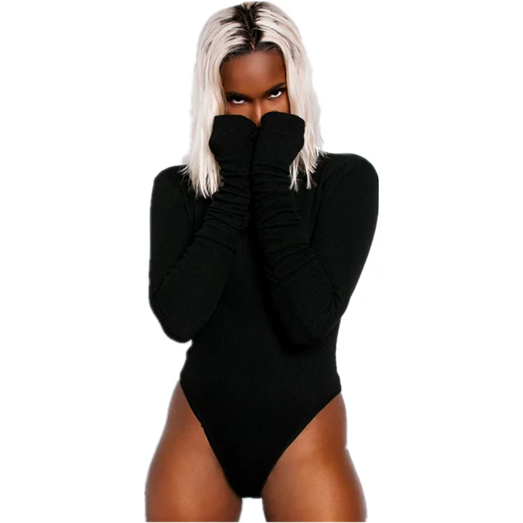 2021 New Arrive Hot Sale Cotton Sexy High Collars And Long Sleeves Women Bodysuits Leather Catsuit