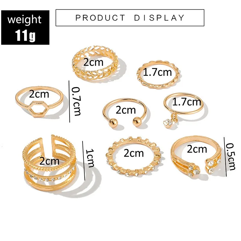 Gold Plated Knuckle Rings for Women Jewelry Latest Design Crystal Rings Set