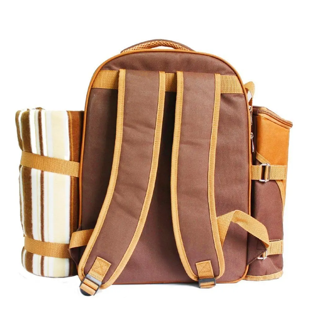 Picnic Backpack 4 Person Picnic Bag With Cooler Compartment Detachable Bottle Wine Holder Fleece Blanket Plates and Cutlery