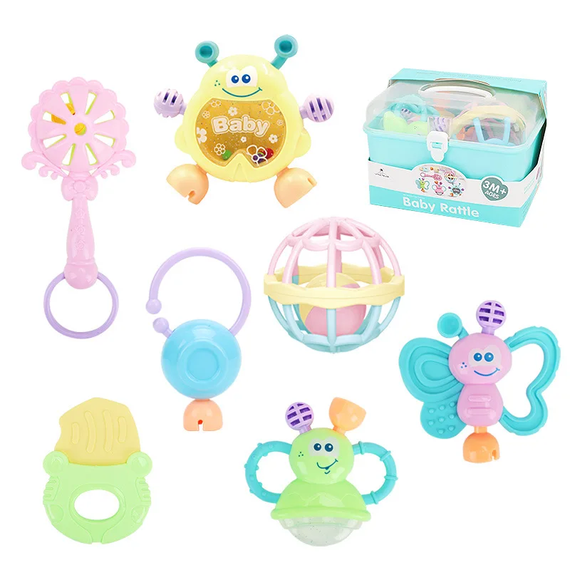 2023 Hot Selling Newborn Rattle Handbell Set Teether Ring Hanging Funny Baby Rattles Toys