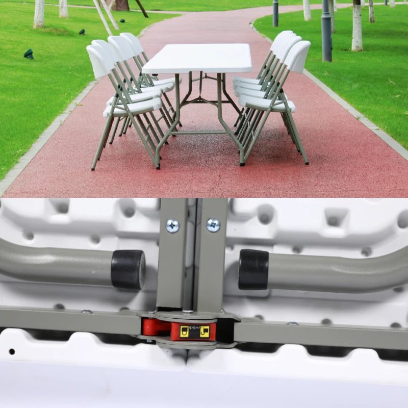 Heavy Duty Waterproof Good High Quality White Plastic Foldable Folding In Half Rectangular Catering Folding Outdoor Table 6ft
