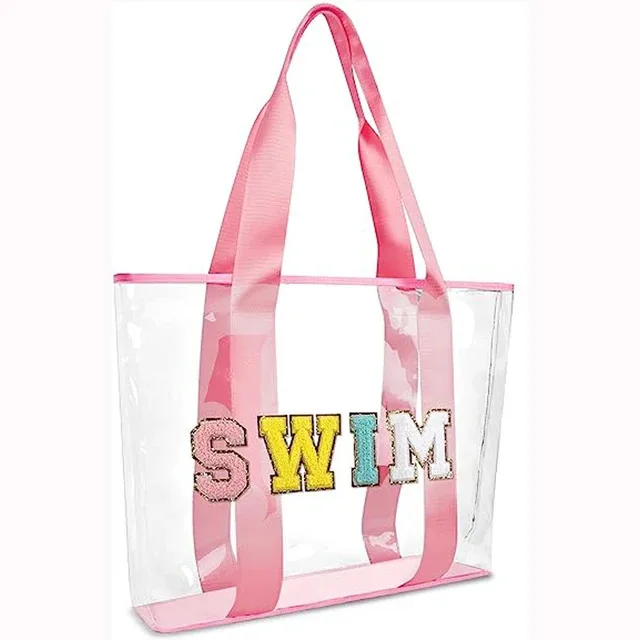 wholesale Custom Embroidery Patch logo Holographic tote bag pvc Shipping For Women stronger handle holographic PVC bag Beach Bag