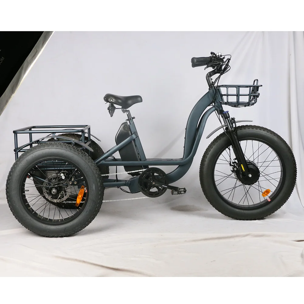 powerful 3 wheel electric trike 500w 750w front drive motor disc brake system cargo basket electric fat tire tricycle