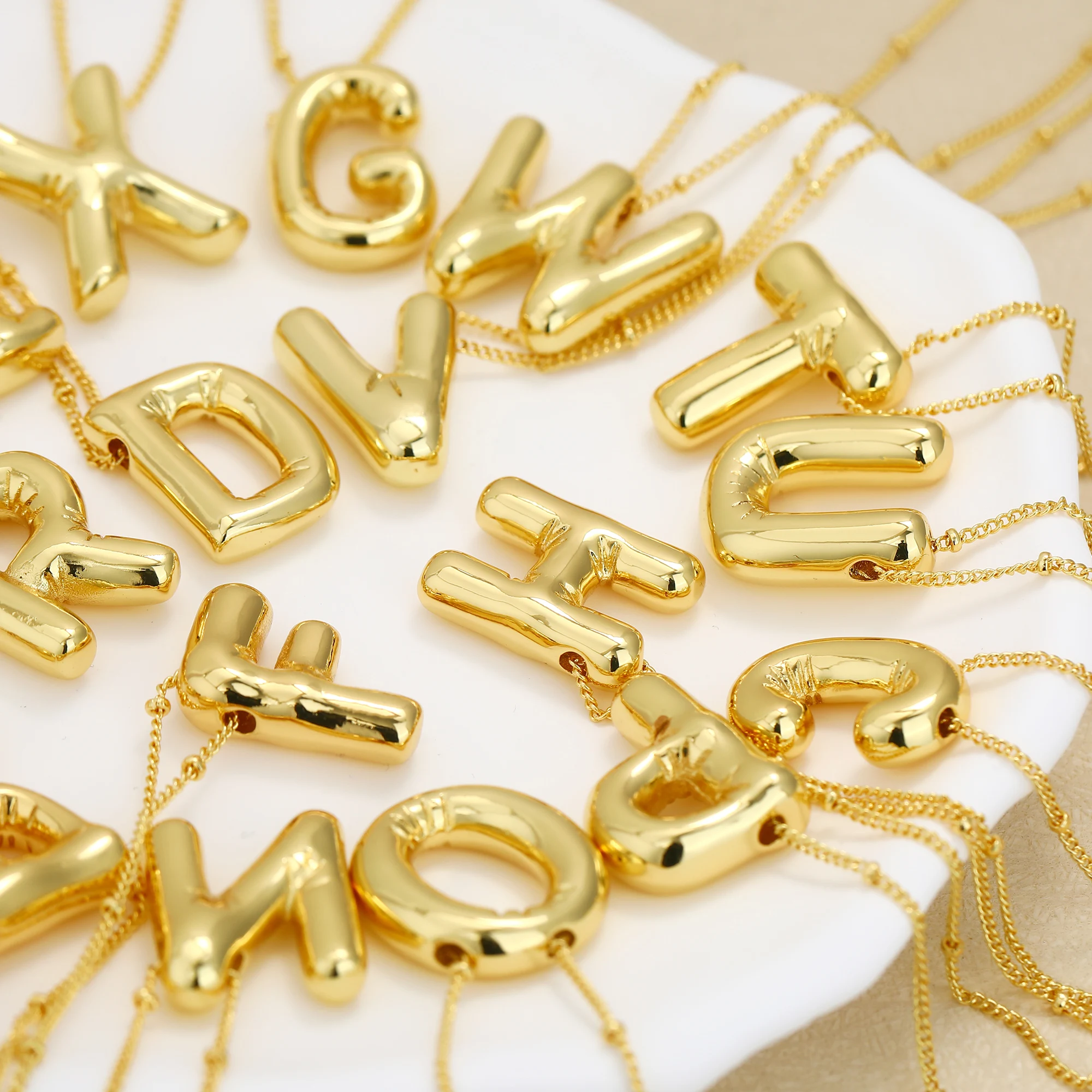 FY Jewelry Fashion Real Gold Plated A To Z Balloon Cute Smooth Metal Initial Letter Pendant With Crystal Choker Necklaces