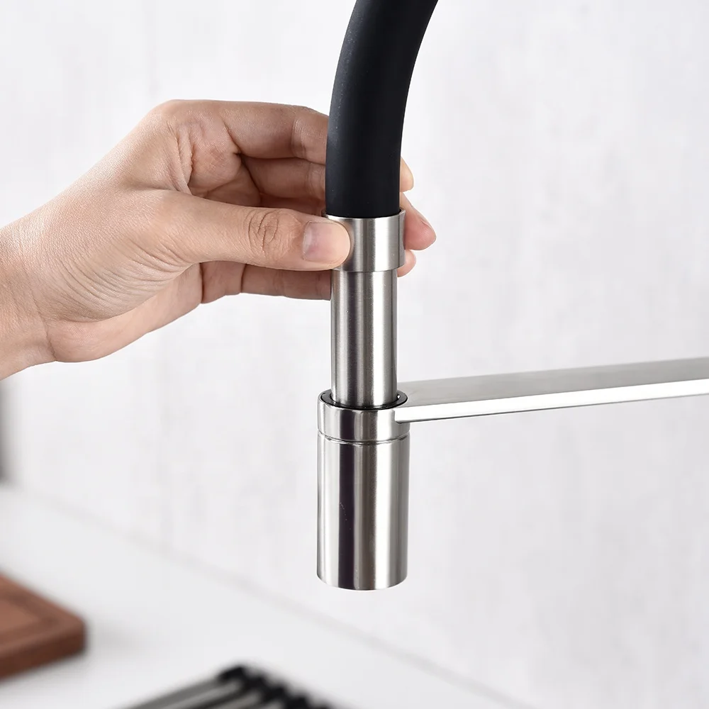 Modern brass quality single lever brush nickel finished flexible pull down kitchen sink faucet tap