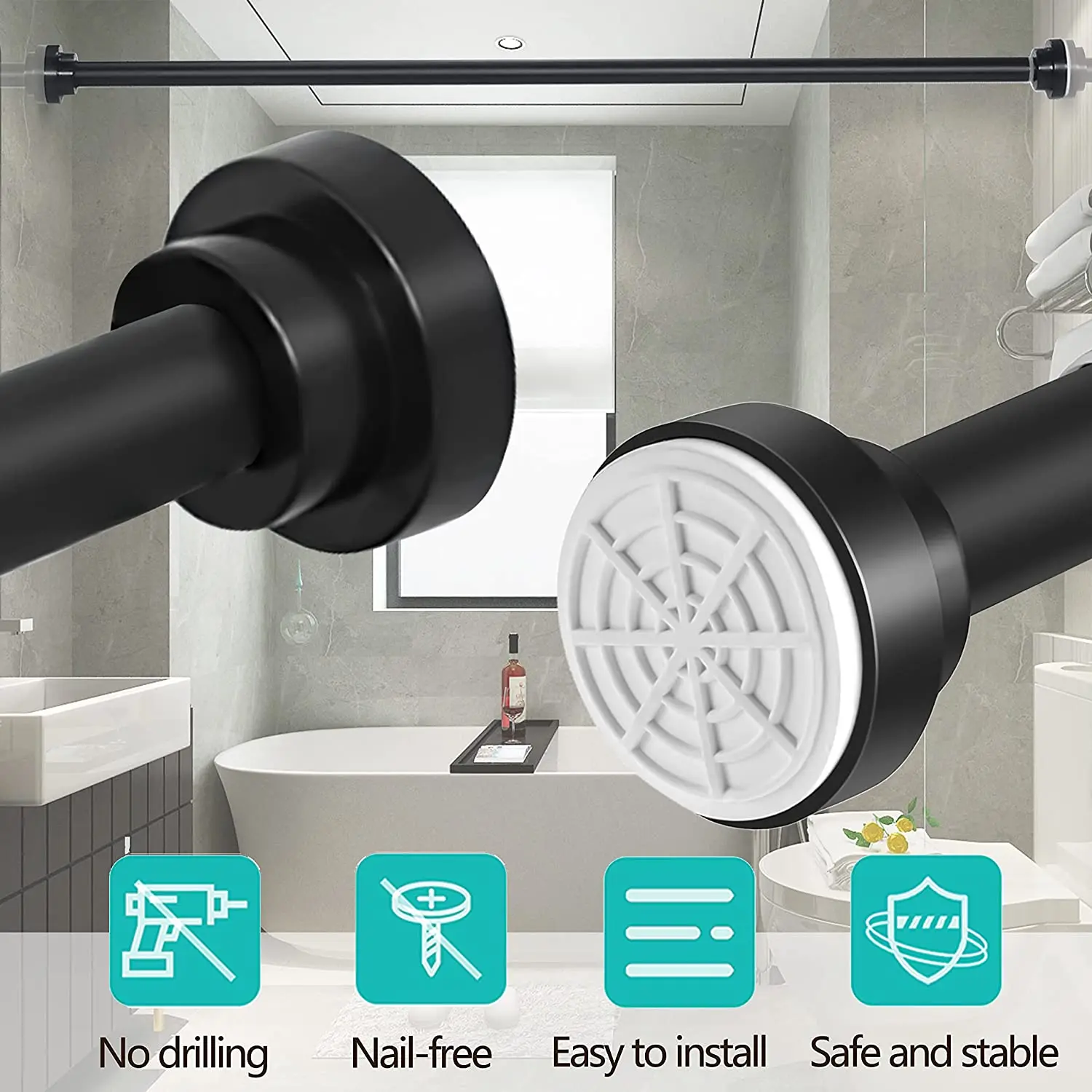 Factory Price hot sale Stainless steel expandable window flexible straight shower curtain rod tension no drill