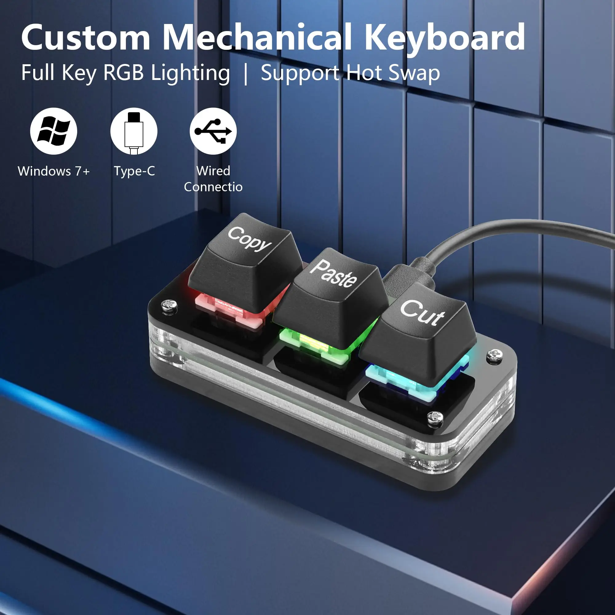 USB Mini 3-Key OSU Keypad Hotswap One Handed Mechanical Gaming Keyboard Programming Macro Cherry Switch RGB Backlit Mini Keypad