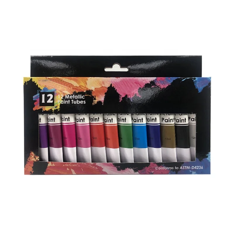 
2020 Hot Metallic Paint Tubes DIY Watercolor Paint Set 12 Colors 12ml Tubes DIY Kods Art Set 