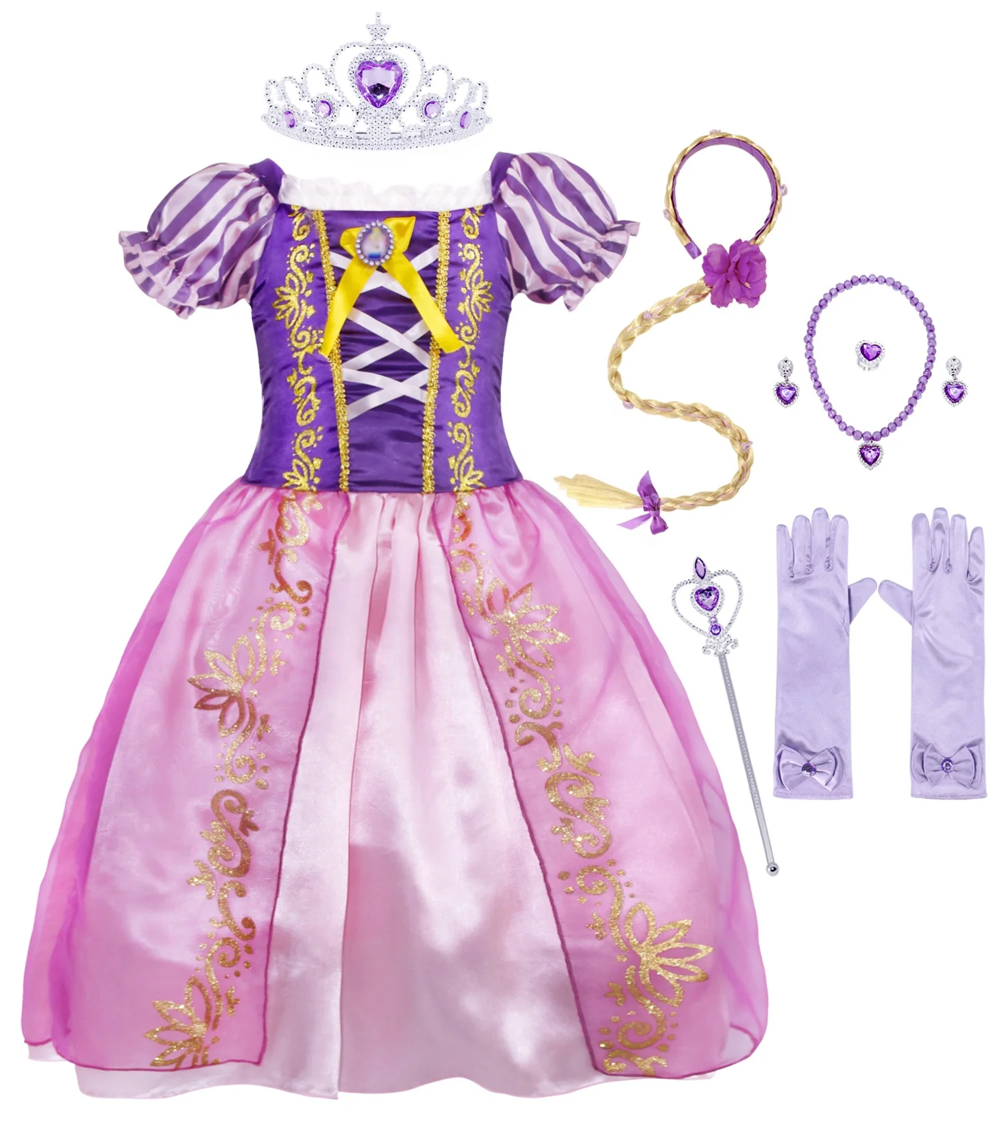 Wholesale Rapunzel Girls Suit Dress Plus 7 Accessories Princess Party Dress Girls Costume