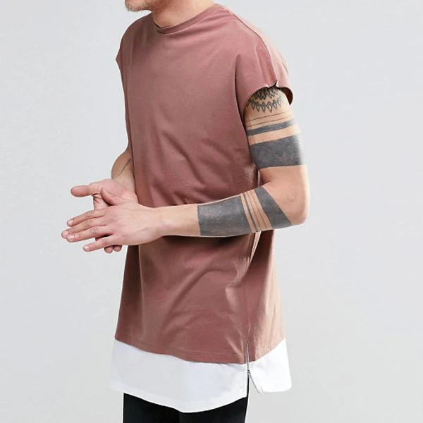 Yuwen High Quality Oversized Sleeveless T-shirt With Layered Curve Hem And Side Zips In Pink