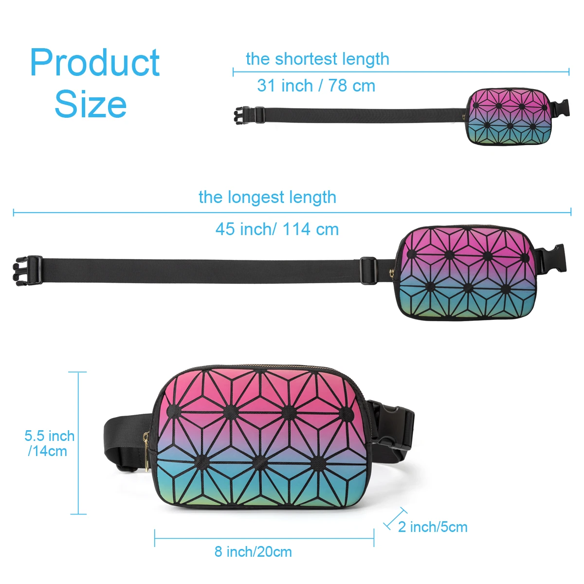 Luminous Travel waist belt Women Waterproof PU Fanny Pack Waist Bag Purse for Women Chest Bag Crossbody Belt Sport Bag