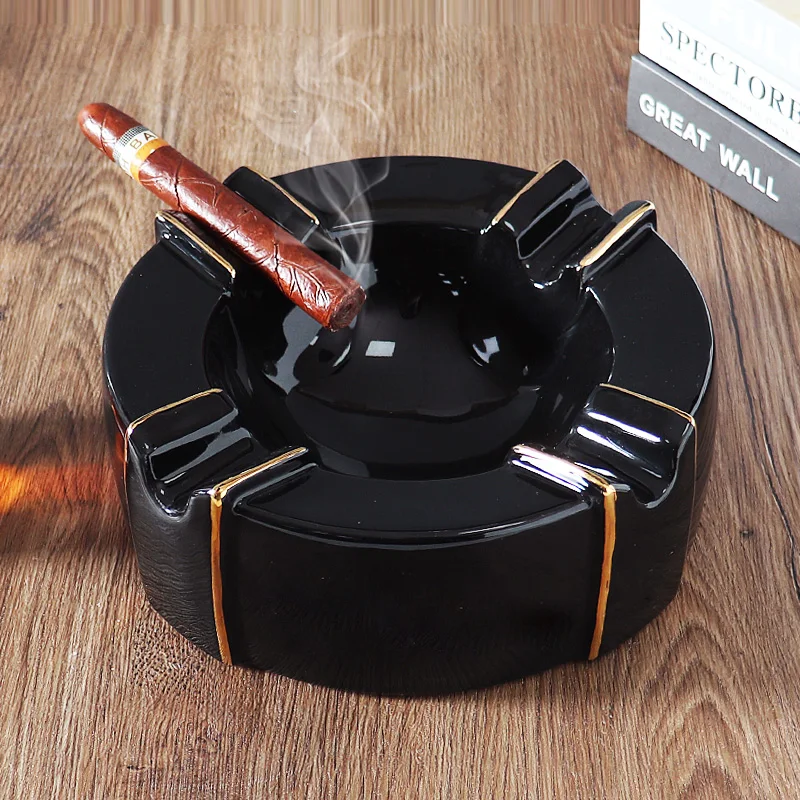 Custom Logo Home Office Hotel Luxury Gold Rim Porcelain Cigarette Ash Tray Large Ceramic Cigar Ashtray