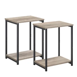 VASAGLE Hallway Living Room Study Bedroom Industrial Greige and Black End Tables Set of 2 Slim Night Tables