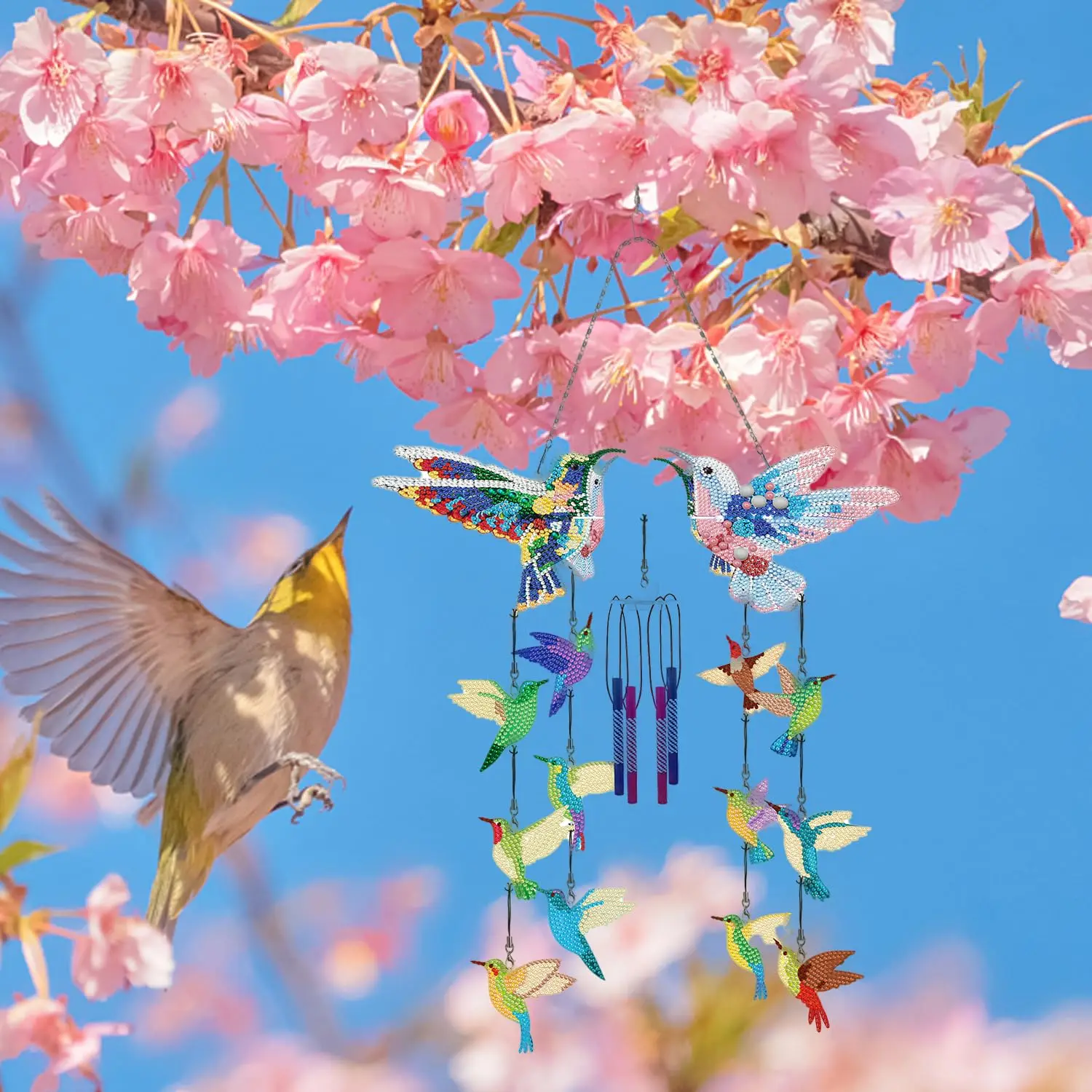 5D Hummingbird DIY Crystal Wind Chimes Set Double-Sided Outdoor Wind Chimes Patio Home Garden Decoration Gift Adults Children