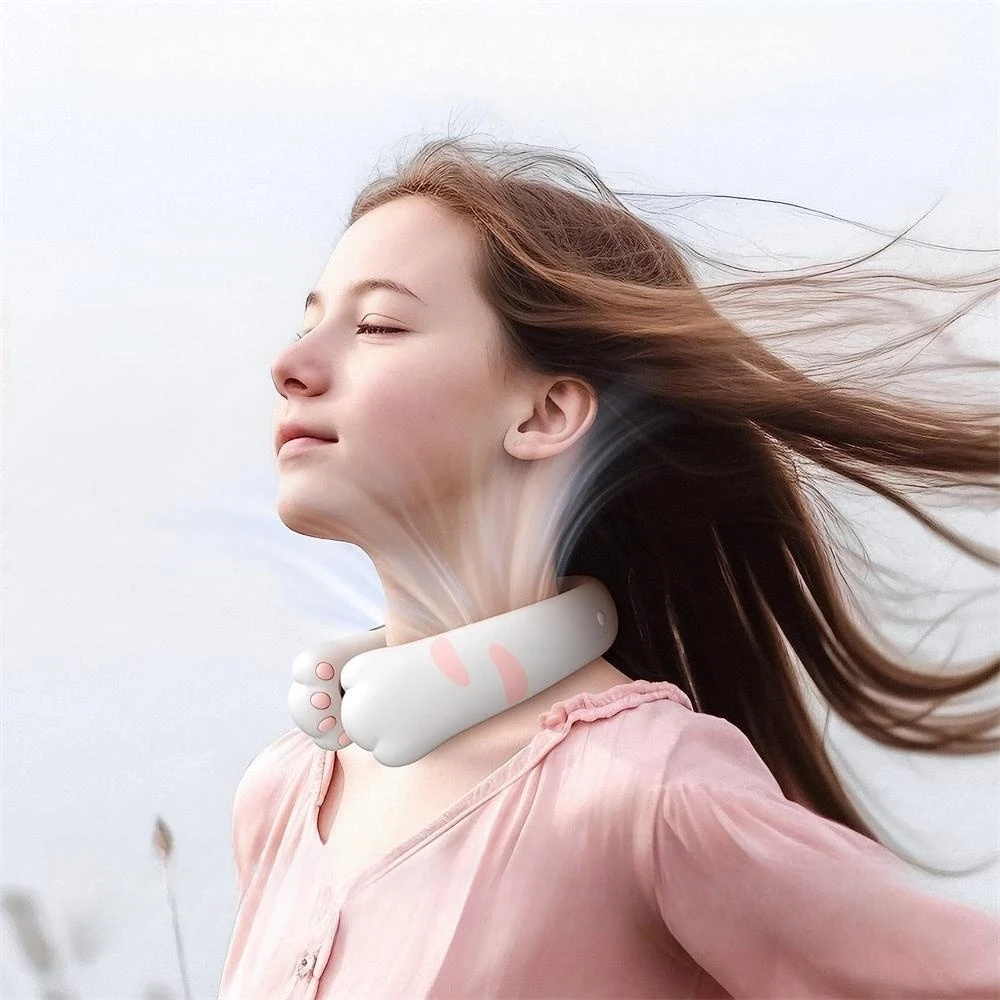 Cat Paw Headphone Design Portable Neck Fan Hands Free Bladeless Wearable Personal Fan 360 Degree Cooling Airflow