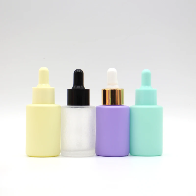 Customize 30ml cosmetic perfume essence 1oz 2oz  frosted glass essential oil pink dropper bottle dropper with box packaging