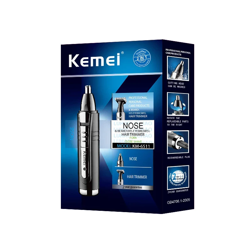 Kemei KM-6511 новая одежда для маленькой девочки 2 в 1 высокое качество Машинка удаления волос носу съемный мужской триммер носа