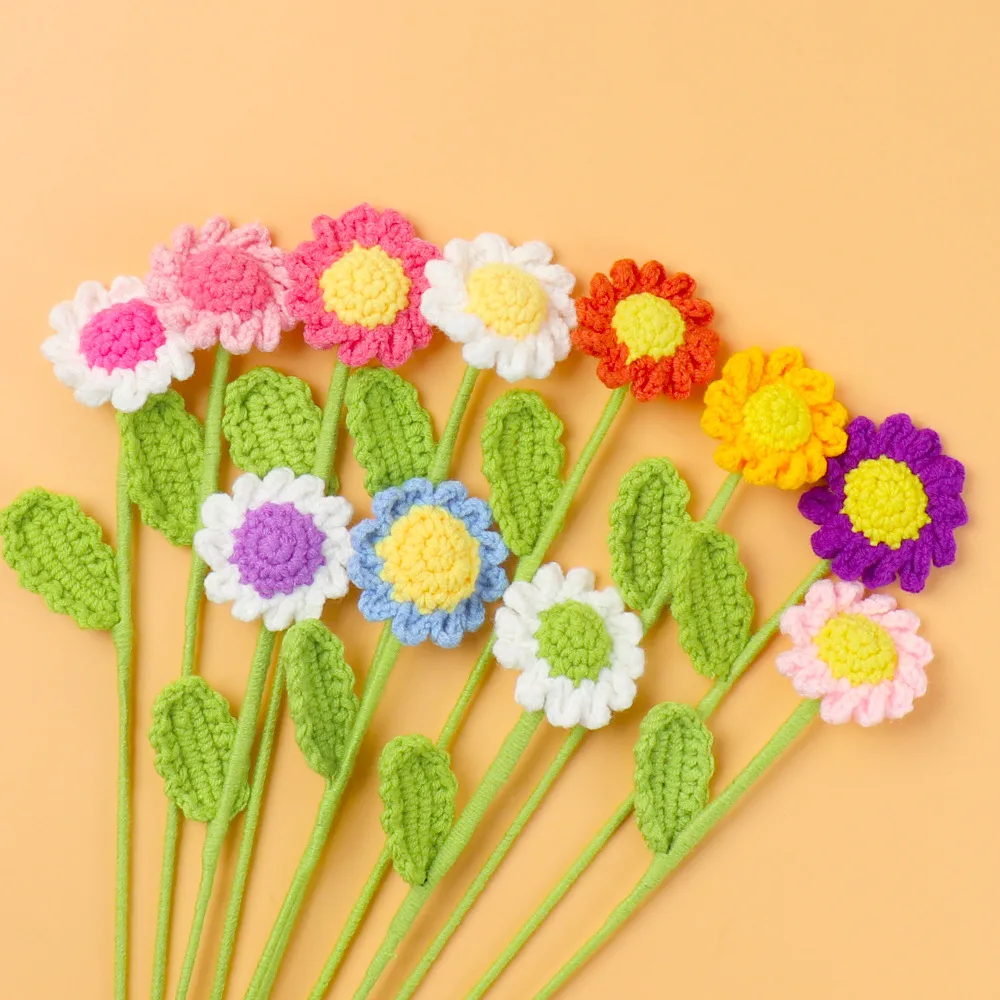 Home  decoration Wholesale high quality handmade crocheting craft artificial daisy flower mini bouquet Knitted Flowers Daisy