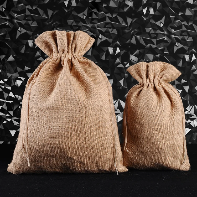 wholesale cheap jute bag cocoa beans linen gift packaging drawstring bag