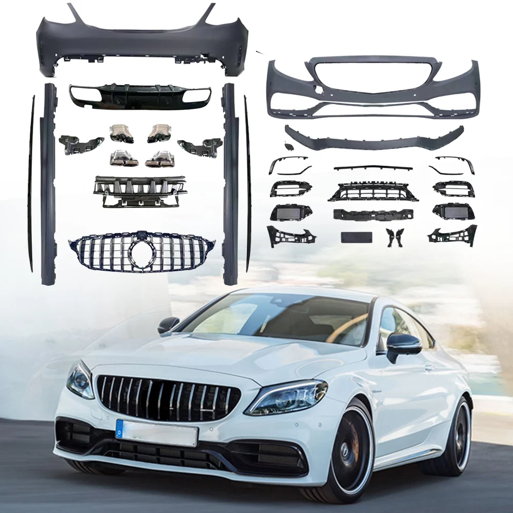 car front bumper grill lip rear diffuser with exhaust pipes bodykit for BENZ W205 2015-2022 upgrade C63 AMG