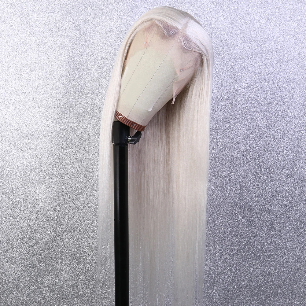 
Silver Lace Front Human Hair Wig Brazilian Virgin Long Straight White Front Lace Wig Colorful Lace Wig with Baby Hair for Woman 