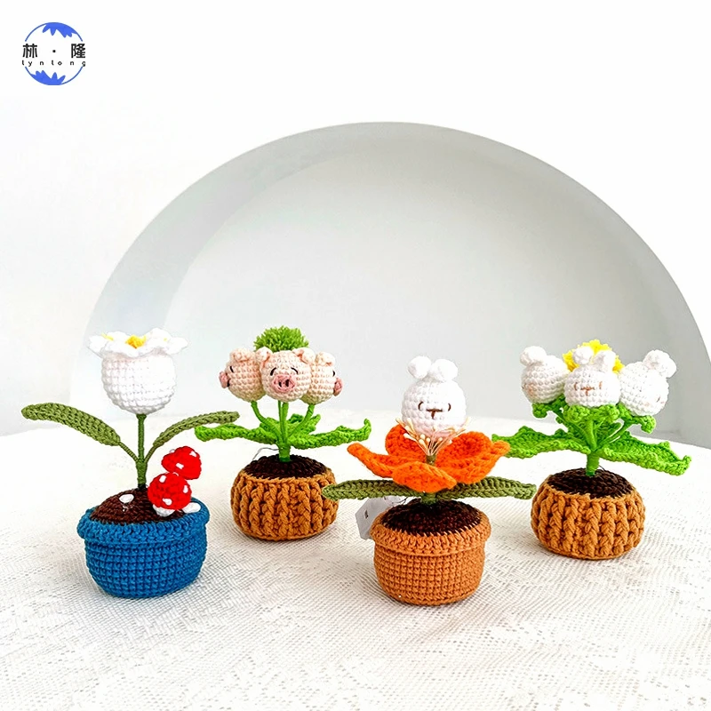 Handmade woven tulip rabbit potted night light lily of the valley knitted flower weaving flower wholesale mounted night light