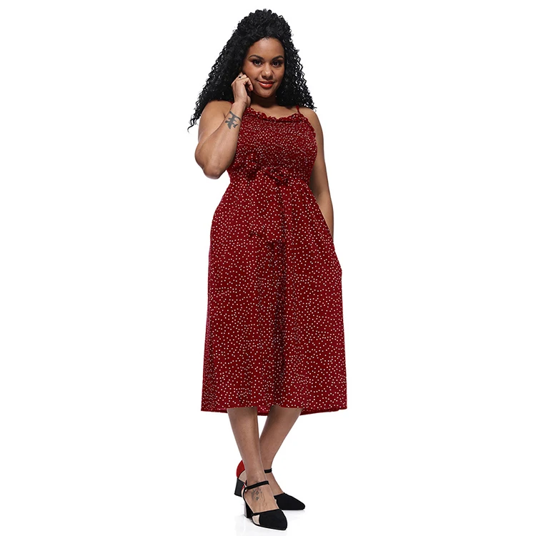 
LE-191012031 Sleeveless Sexy Tie Knot Fashionable Red Dresses Backless Floral Solid Color Buttons Beach Party A-Line Sundress 