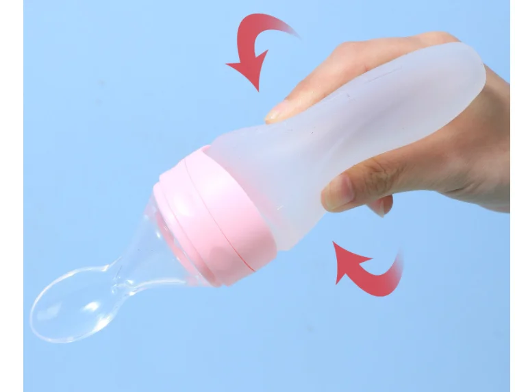 Portable Custom Logo Silicone New Baby Product Baby Feeding Bottle Spoon Set Flexy Squeeze Silicone Baby Bottles