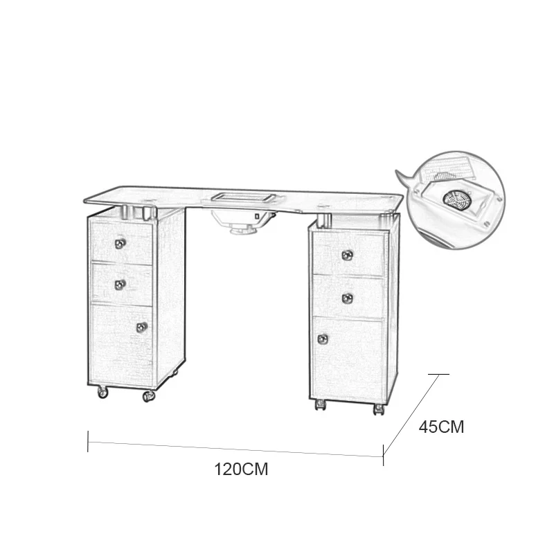 Light Luxury Manicure Table Nail Salon Furniture Pedicure Storage Desk with Double Drawers MDF Modern Durable Vanity Table
