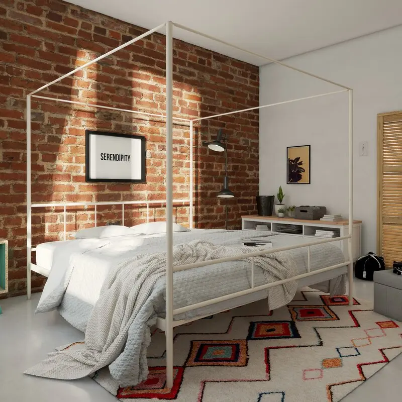 Cheap Durable wholesale white motel home bedroom use metal frame double size canopy bed