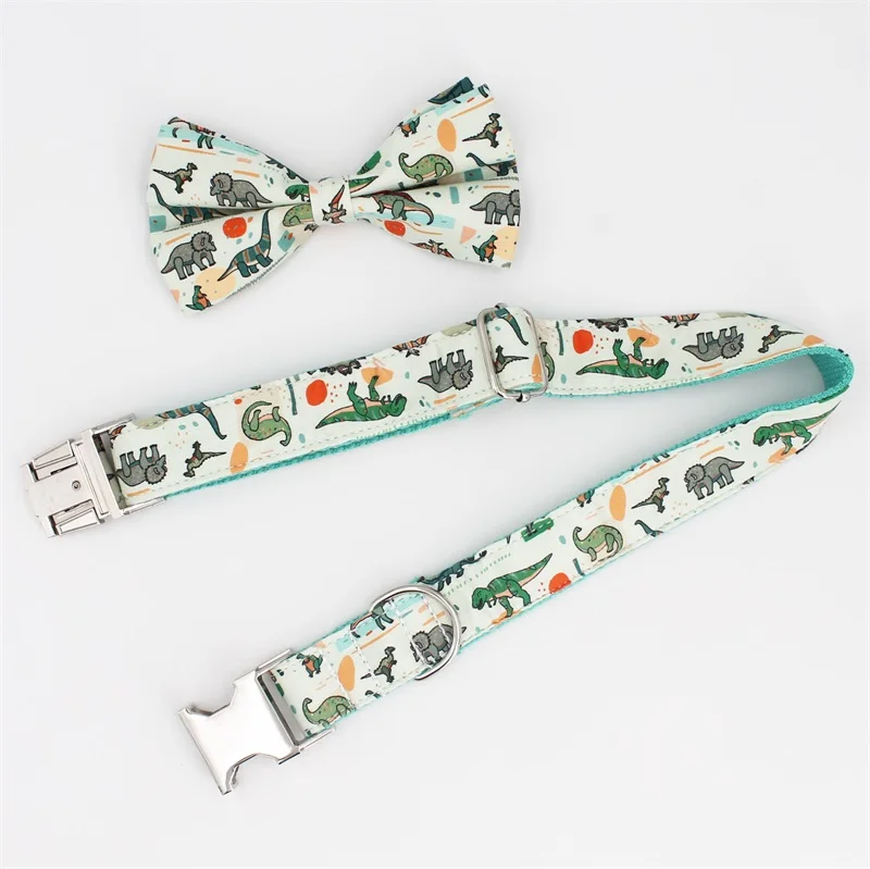 
dinosaur Dog Collar Bow Tie Dog Cat necklace with metal buckle for pet gifts 