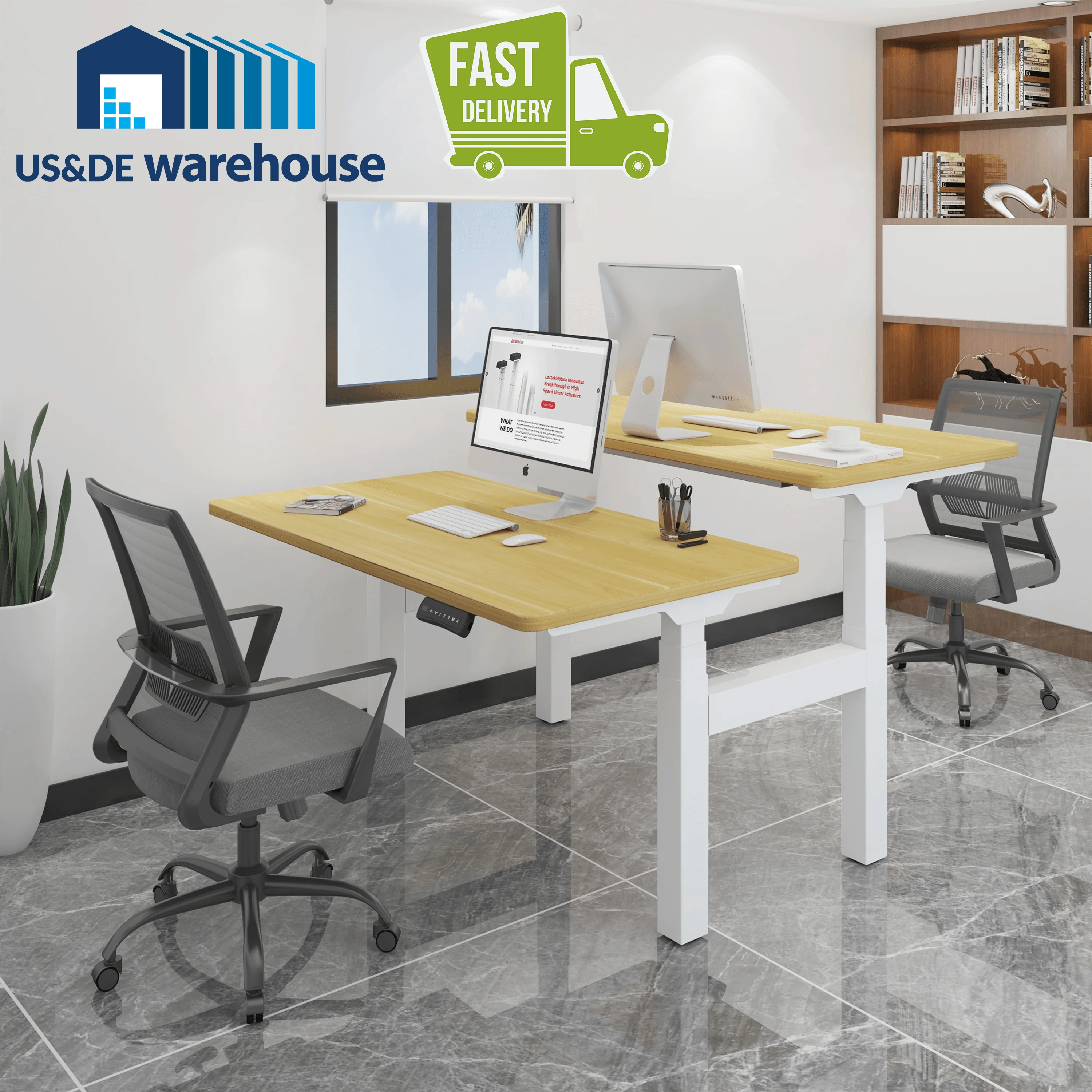 [Fast Delivery US&DE Inventory] Office Sit Stand Lifting Electric Table Dual Benching Height Adjustable Standing Desk ET223H(IB)