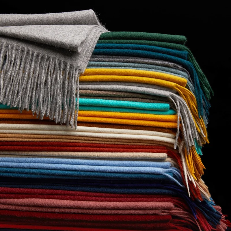 luxury fashion winter women cashmere scarf shawl custom men ladies solid color tassel woven pure cashmere scarves shawls poncho