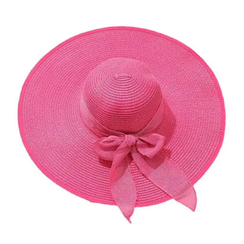 Wholesale Foldable Women Summer Wide Brim Sun Sombrero Ribbon Bow Paper Straw ppy Beach Hat