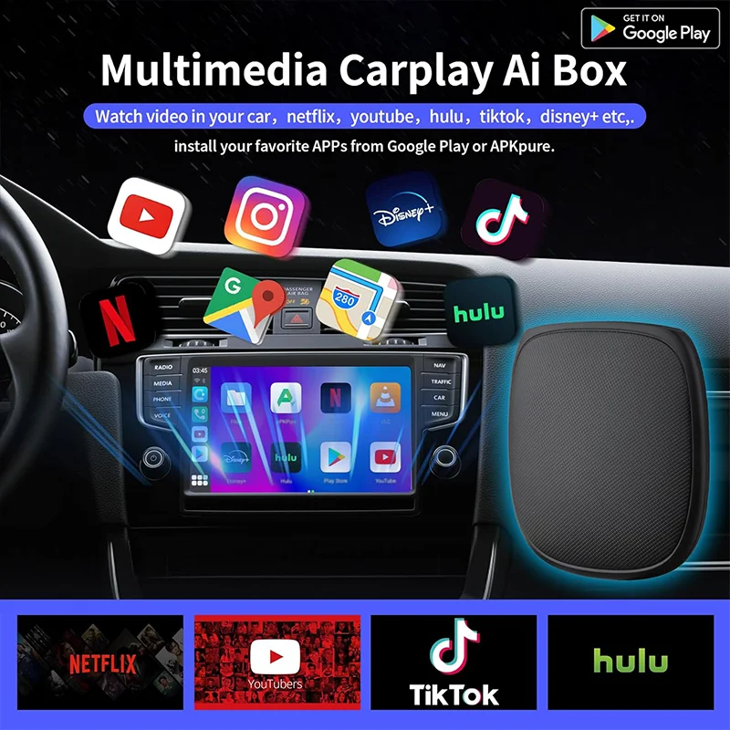 Беспроводной автомобильный адаптер Carplay Ai Box для Android youtube netflix toyota mazda hyundai haval gmc ford chevrolet mg vw