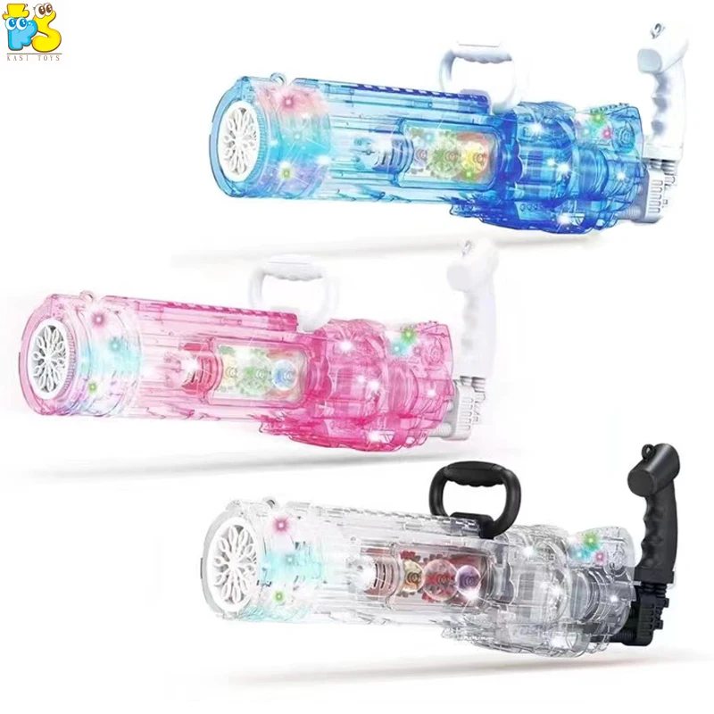 Summer kids 10-hole transparent gear gatling bubble gun large handheld electric bubble machine toy