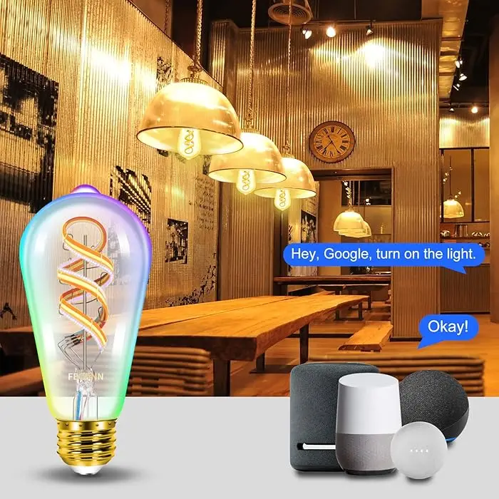 Smart ST64 Edison LED Light Bulbs, Color Changing WiFi ST21 Smart Bulbs 2700K-6500K CW& RGB Dimmable Smart Life
