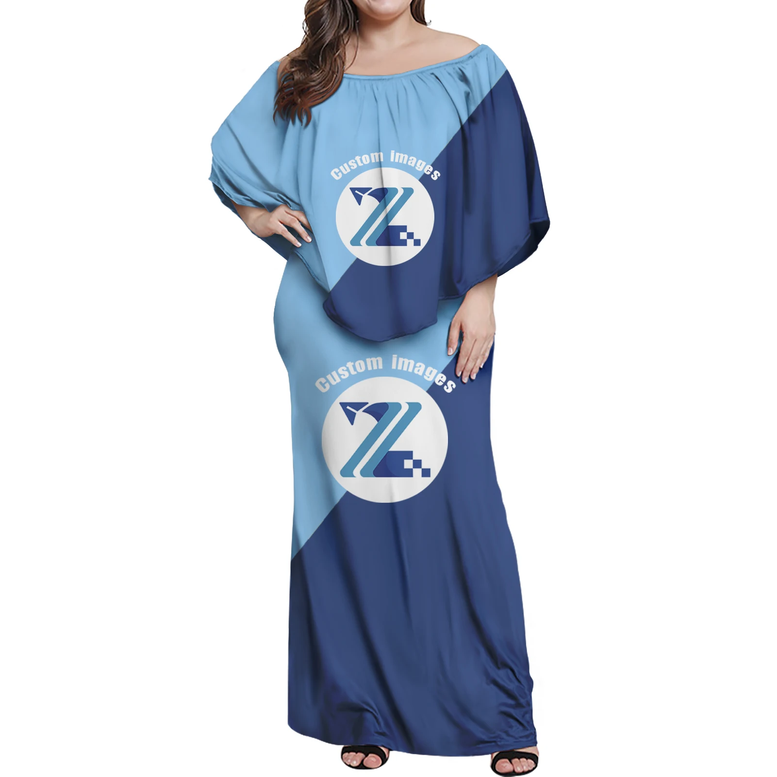 MOQ 1 Custom Low Price Dresses Hawaii Flower Polynesian Tribal Printed Wedding Dress Off Shoulder Wedding Dress