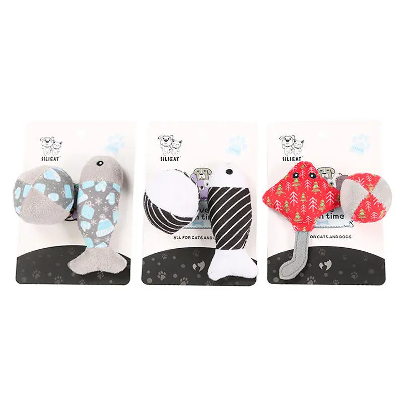 factory directly sell  three different pattern plush fish ball cat toys set