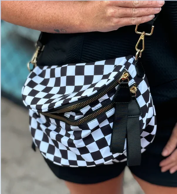 Fanny Pack Checkered Nylon Savvy Bum Bag Fashion Leopard Travel Shoulder Purse Belt Waist Sling bag